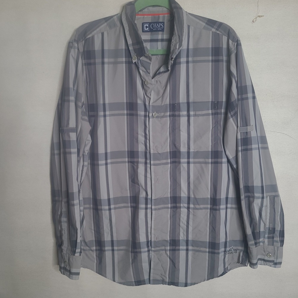 Chaps Est. 1978 Men's Plaid Button Down Long Sleeve Shirt Casual Gray Medium